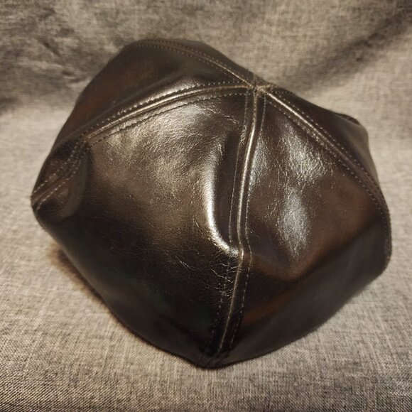 Women's Nine West Black Faux Leather Octagonal Baker Hats Gatsby Newsboy Hat - Picture 3 of 10